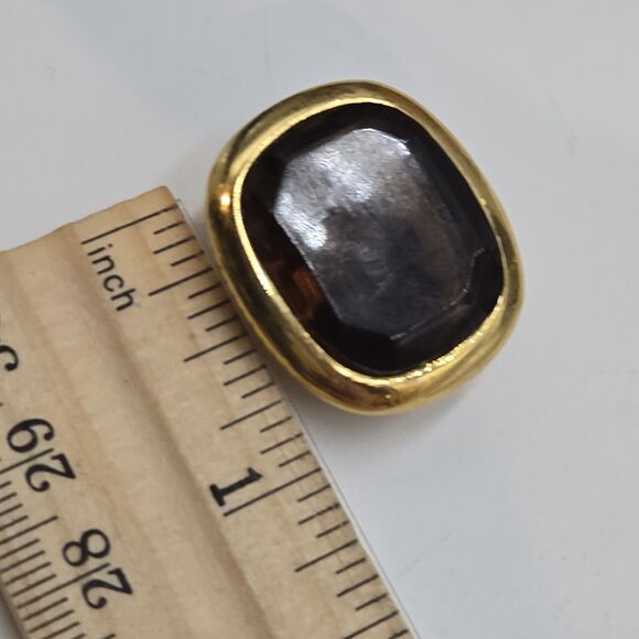 Vintage Signed Joan Rivers Square Bezel Set Amber Tone Glass Clip On Earrings - Picture 6 of 6